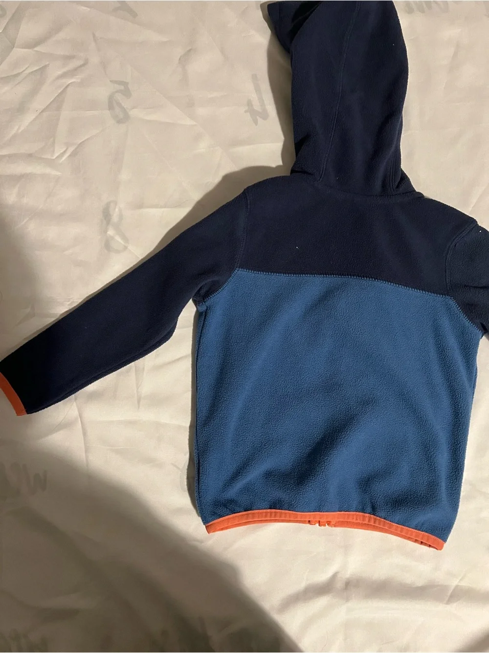 Lands' End Kids Navy and Blue Hooded Fleece Zip Jacket with Orange Trim Size 3T